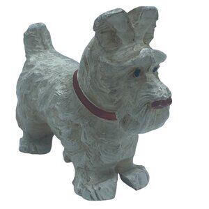 Vtg Burwood Scottish Terrier Dog Figurine White Red Collar Resin Composite